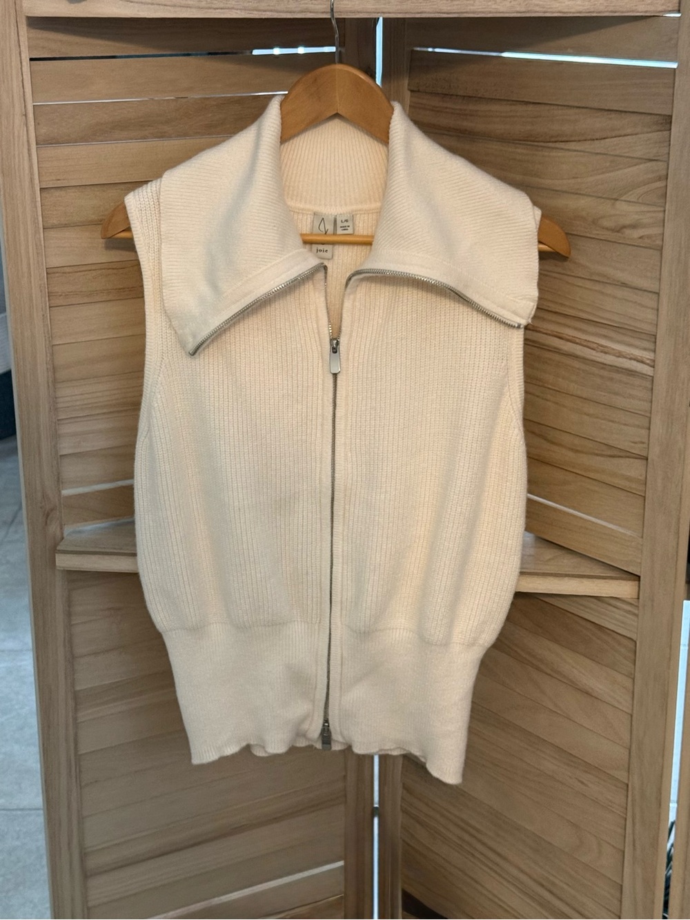 Joie Cream Knit Zip-Front Sweater Vest Large